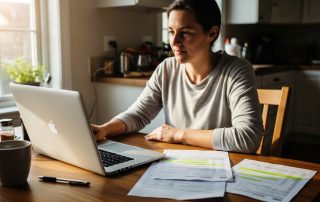 person sitting at a kitchen table at home looking